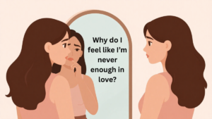 woman feeling never enough in love self worth insecurity illustration
