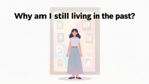 woman emotionally stuck in past relationship memories illustration