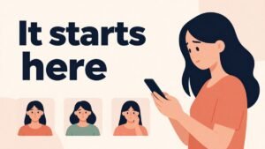 woman feeling smaller while comparing herself to others illustration