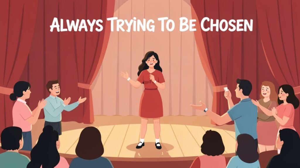 woman trying to impress others to be chosen