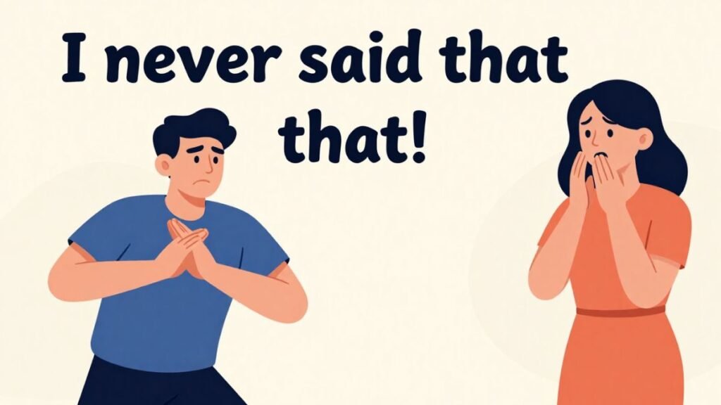 man denying statement while woman looks confused