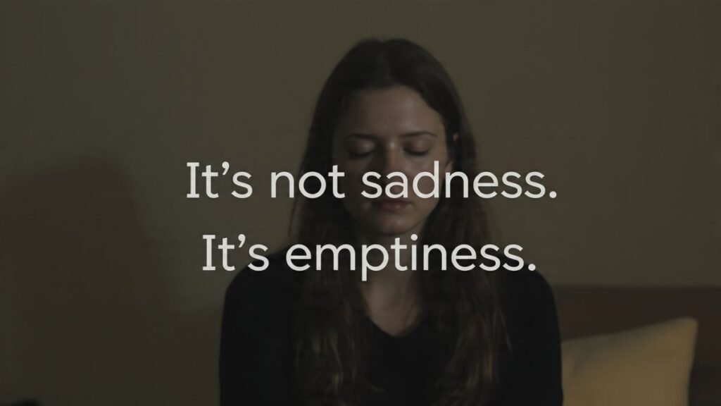 Woman feeling emotional emptiness and numbness after breakup alone