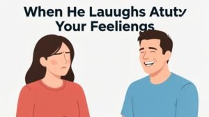 man laughing while woman tries to discuss serious relationship concern