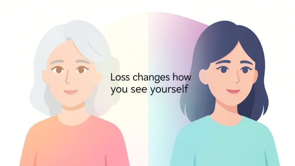 Illustration showing emotional change in self perception after loss