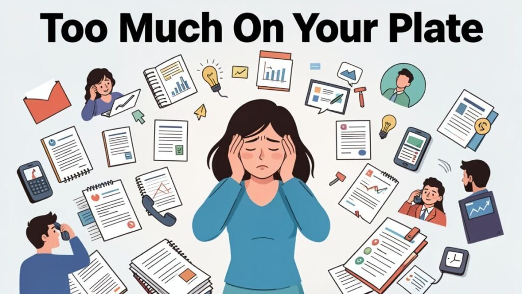 woman overwhelmed with too many responsibilities and tasks