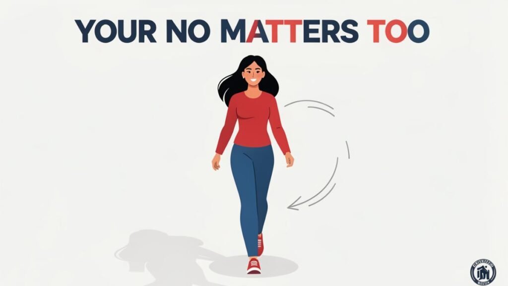 woman confidently setting boundaries and prioritizing herself