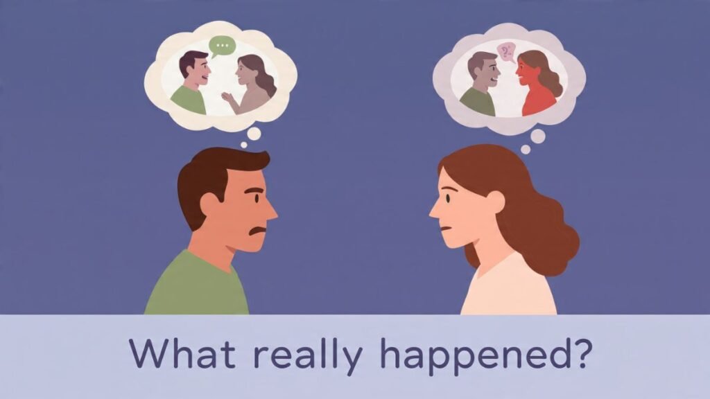 arguing about reality in relationship confusion and memory conflict