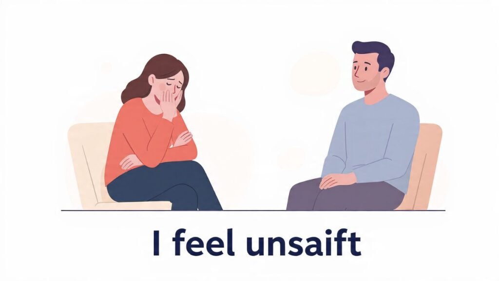 woman feeling emotionally unsafe in calm relationship environment illustration