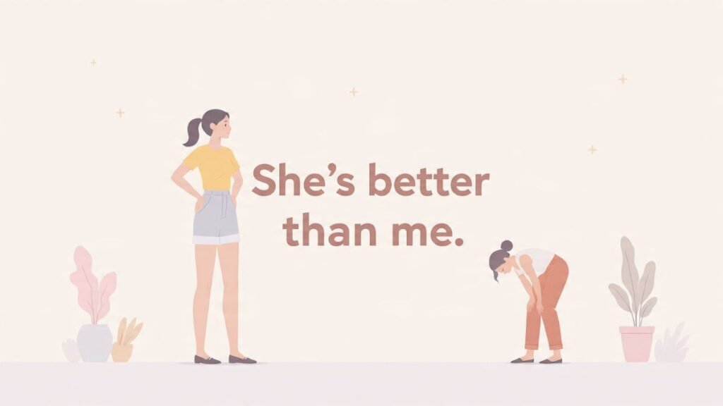 woman assuming another woman is better than her feeling insecure illustration