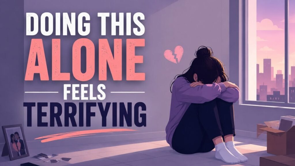 woman feeling scared and alone after breakup illustration