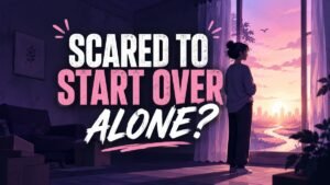 woman scared of starting over alone after breakup illustration
