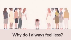 woman feeling inferior and ranking herself lower than other women illustration