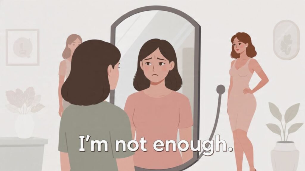 woman feeling not enough when comparing herself to other women illustration