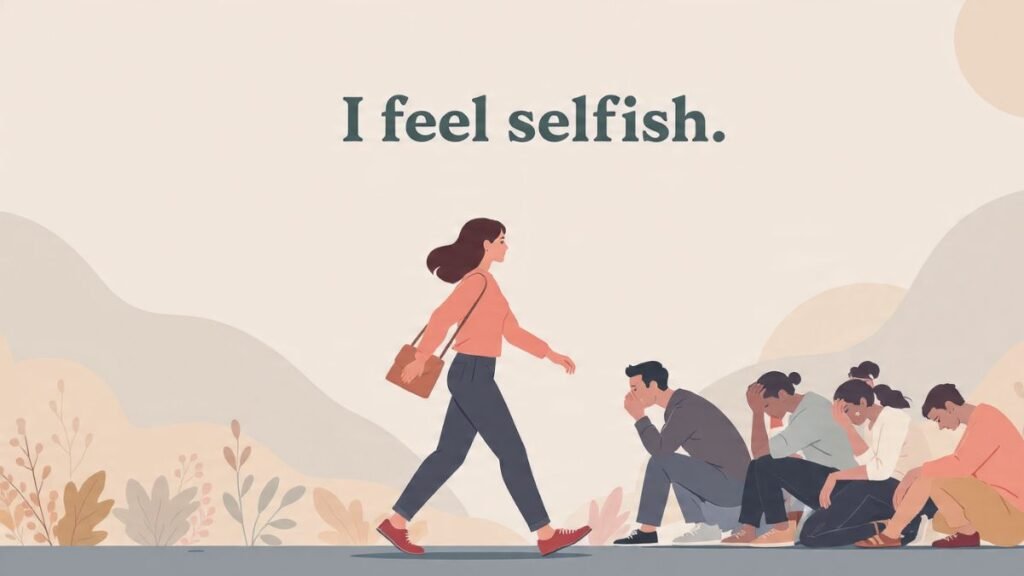 woman feeling selfish for prioritizing her own needs illustration