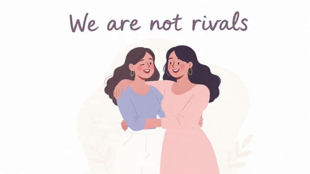 women supporting each other instead of competing building confidence illustration
