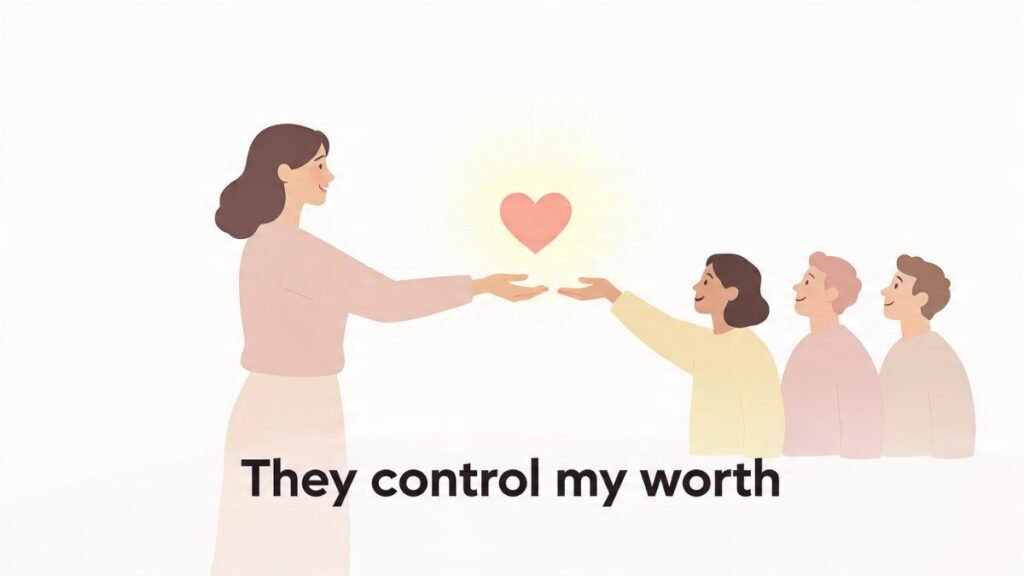 woman giving others control over her self worth and confidence illustration