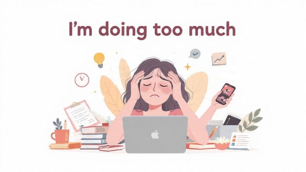 woman overextending herself with too many responsibilities burnout illustration