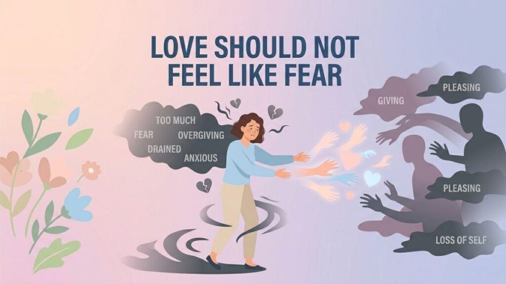 woman overgiving in relationship and feeling emotionally drained illustration