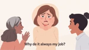 woman acting as peacekeeper between people feeling emotionally exhausted illustration
