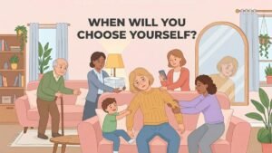 exhausted woman putting others first and neglecting herself burnout illustration