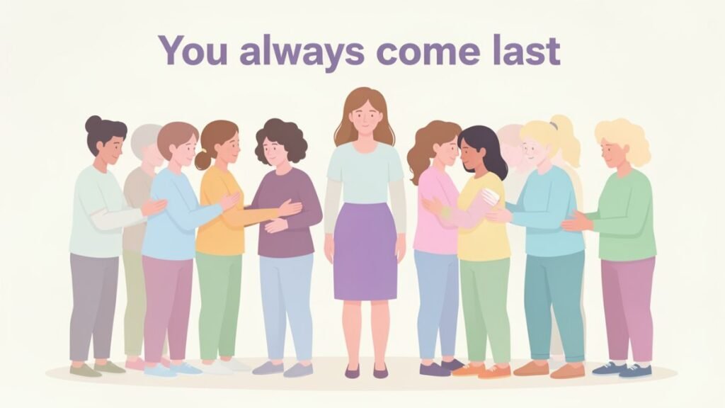 woman putting herself last while prioritizing others needs illustration