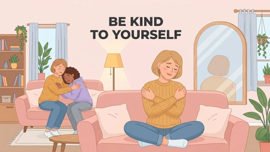 woman practicing self compassion and self forgiveness illustration
