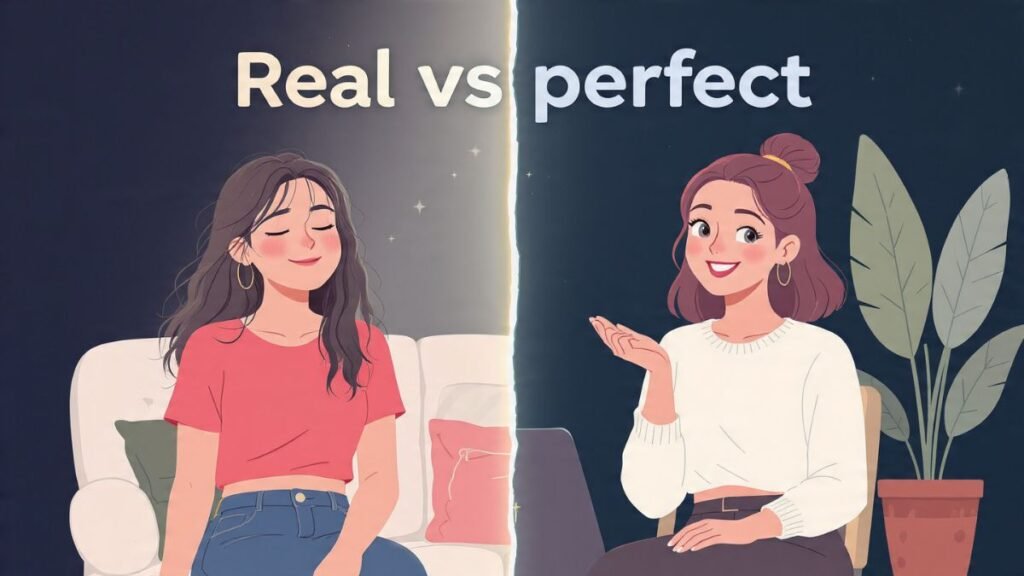 comparison between real life and social media highlight reel illusion illustration