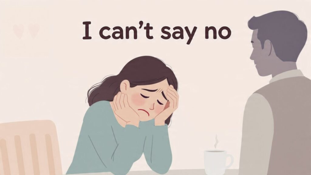 woman saying yes despite being overwhelmed people pleasing behavior illustration