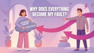 woman experiencing blame shifting and unfair accusations in relationship illustration