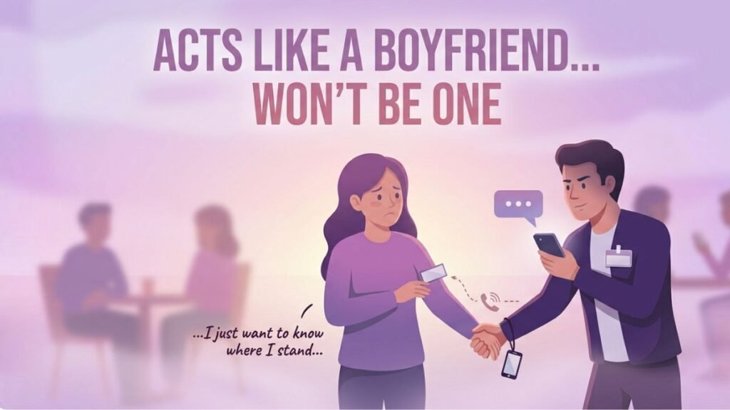 man acting like a boyfriend while refusing commitment illustration