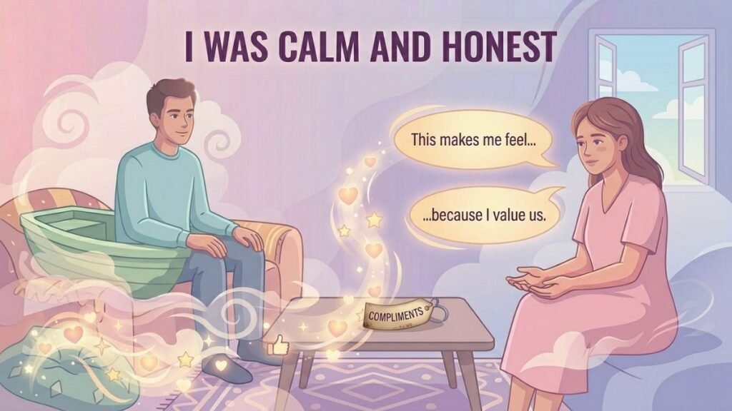 woman calmly expressing concerns in relationship illustration