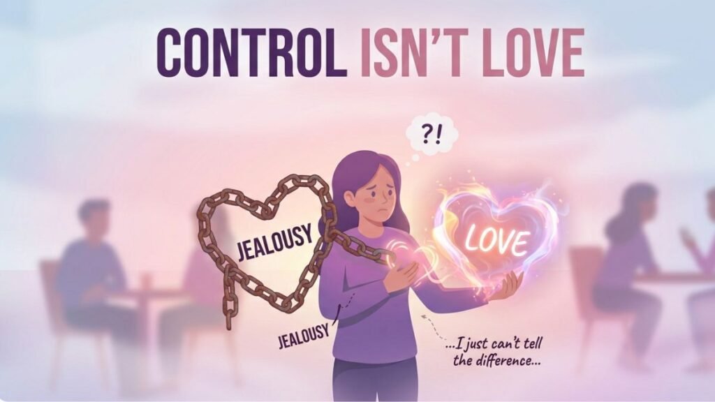 woman confusing possessiveness with genuine love illustration