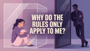 woman experiencing controlling relationship and double standards illustration