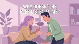 woman feeling unheard in relationship with conversational narcissist illustration