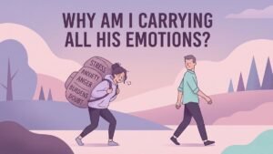 woman emotionally exhausted from carrying partner's emotional burdens illustration