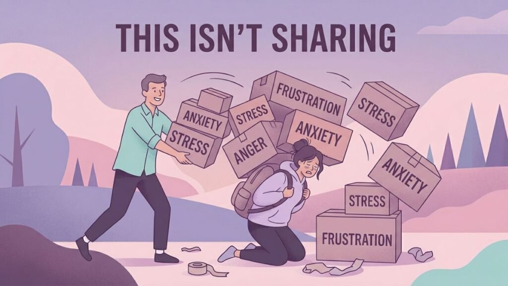 man emotionally dumping problems onto partner illustration