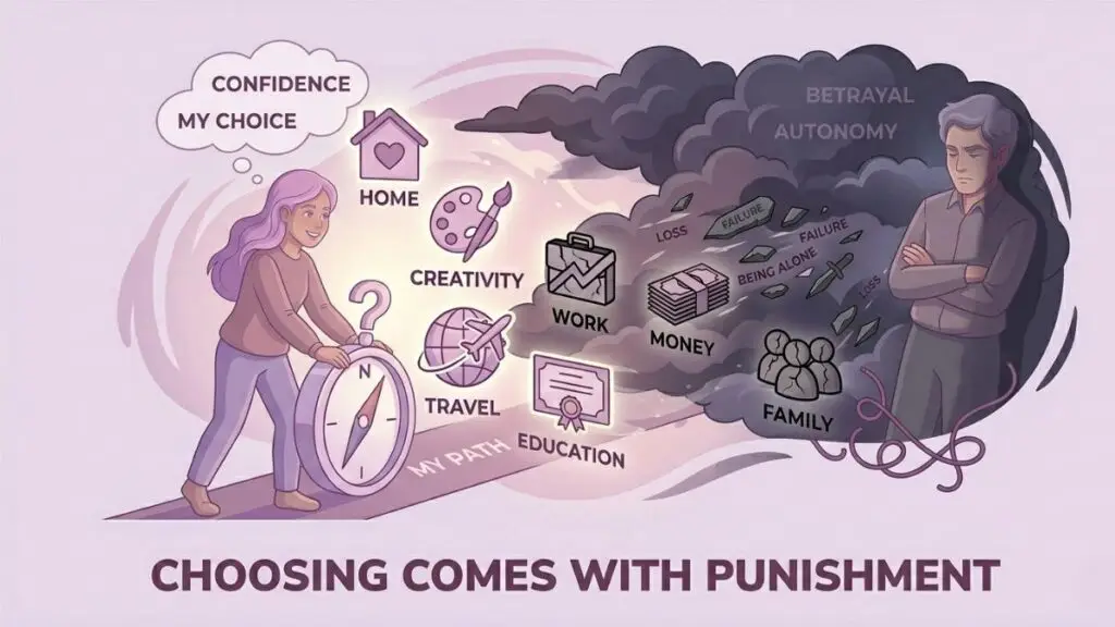 woman facing emotional punishment for making independent decisions illustration