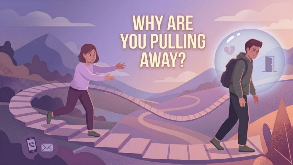 partner emotionally pushing woman away in relationship illustration