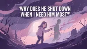 woman seeking reassurance while emotionally unavailable partner shuts down illustration