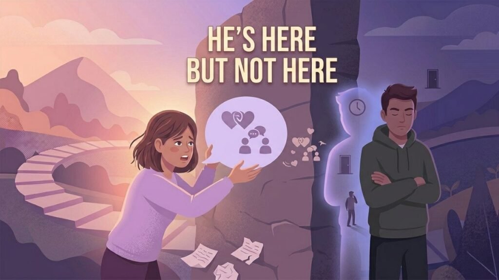 partner physically present but emotionally absent illustration