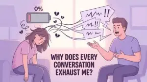 woman emotionally exhausted after conversations with partner illustration