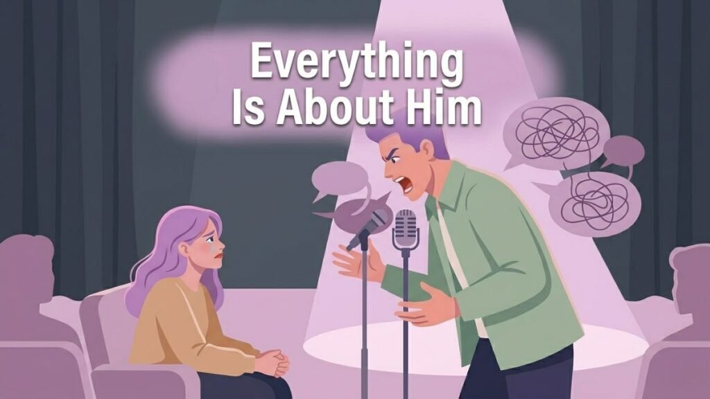 man making every conversation about himself illustration
