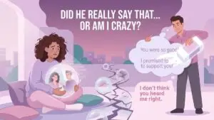 woman questioning her memory after gaslighting in relationship illustration