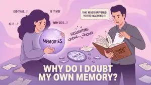 woman doubting her memory because of relationship gaslighting illustration