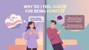 woman feeling guilty after expressing emotions in relationship illustration