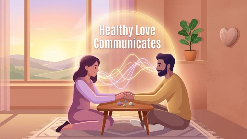 healthy couple communicating respectfully through relationship conflict illustration