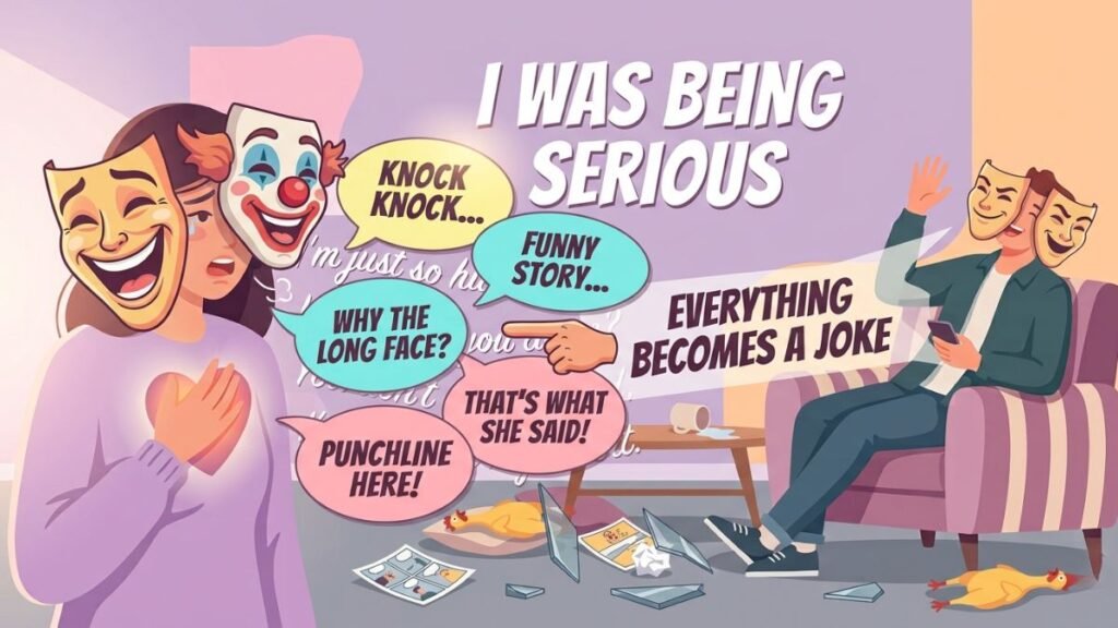 partner using humor to avoid serious relationship conversations illustration
