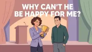 woman experiencing partner jealousy after personal success illustration