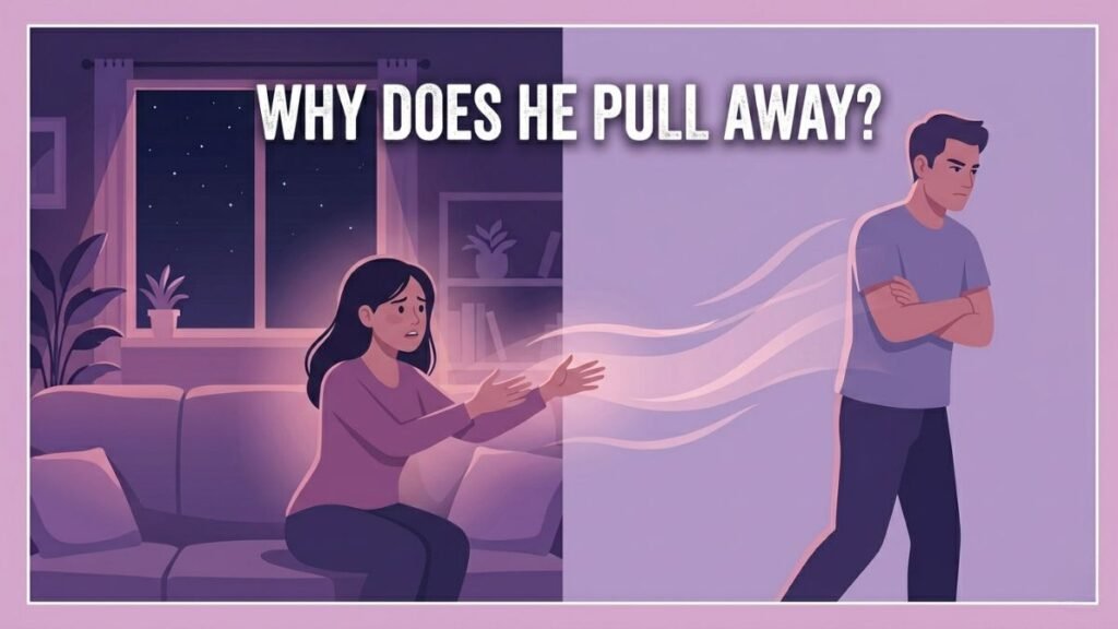 man creating distance after emotional closeness illustration