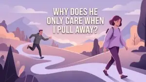 woman pulling away while partner suddenly shows effort illustration